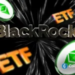BlackRock logo surrounded by Ethereum staking ETF visuals highlighting rising institutional interest.