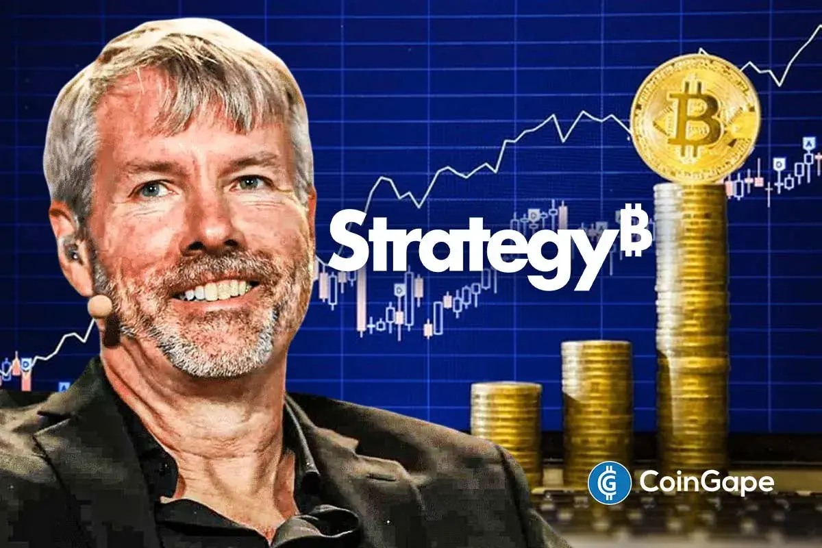 Michael Saylor pictured with Bitcoin charts and Strategy logo as the firm challenges MSCI’s proposed digital asset exclusion rule.