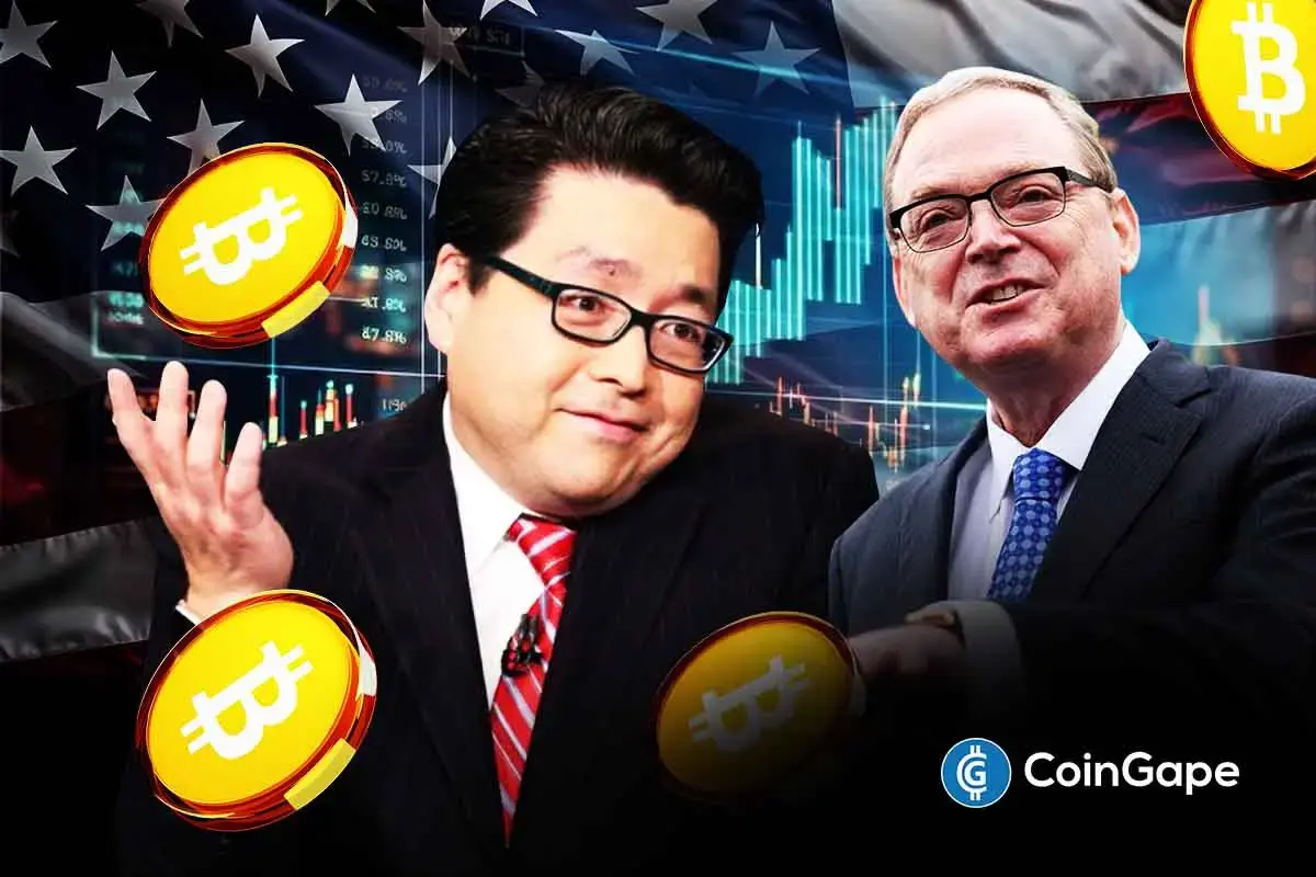 Tom Lee and Kevin Hassett appear with Bitcoin graphics as U.S. policy expectations shape crypto market outlook.
