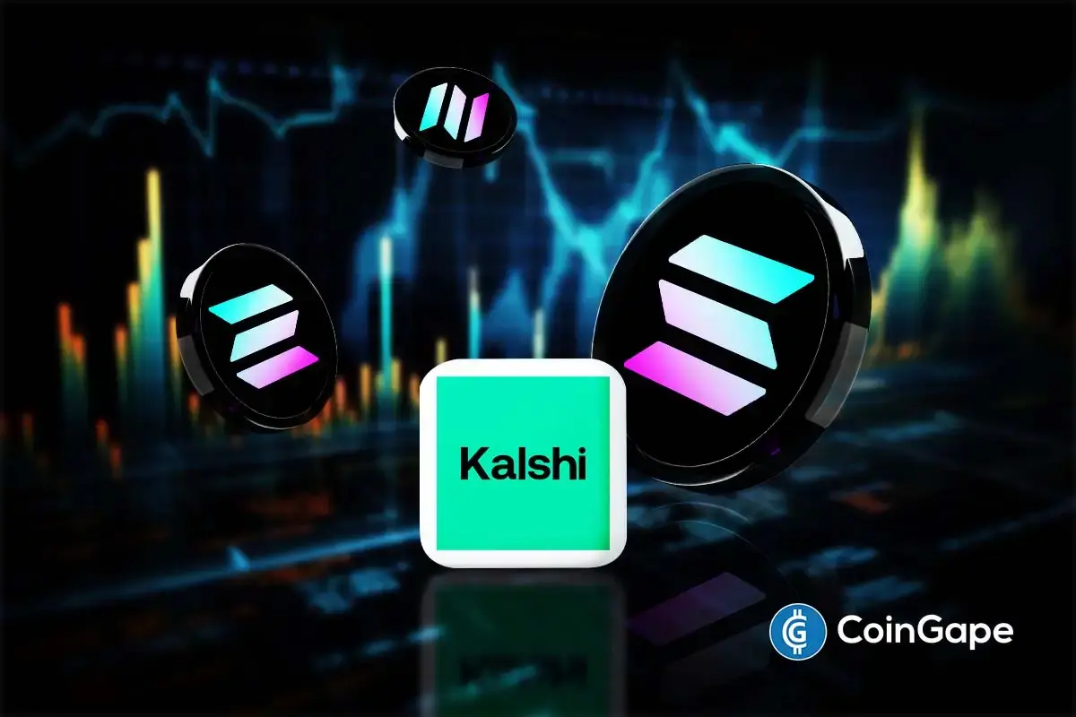 Solana tokens over fast market charts showing Kalshi’s shift to on-chain, tokenized prediction trading.