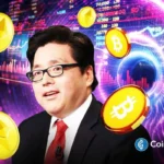 Tom Lee with Bitcoin and Ethereum graphics behind him as crypto markets react to shifting Fed and BOJ policy signals.