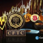 CFTC seal alongside Bitcoin and market charts symbolizing the regulator’s shift away from outdated crypto market rules.