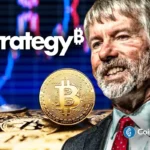 An image of Michael Saylor and Strategy and Bitcoin logo
