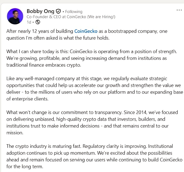 Who might purchase Coingecko for 0 million?