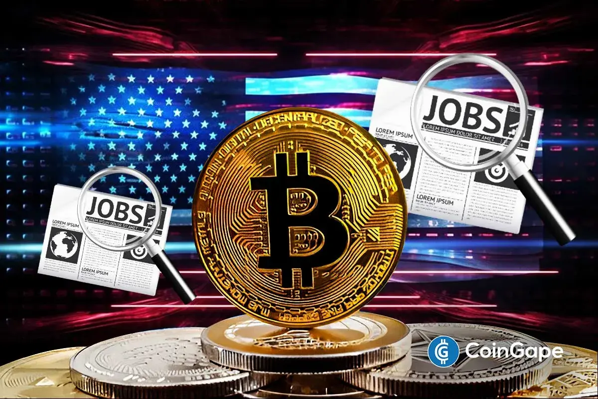 an image to represent the jobless claims and Bitcoin logo