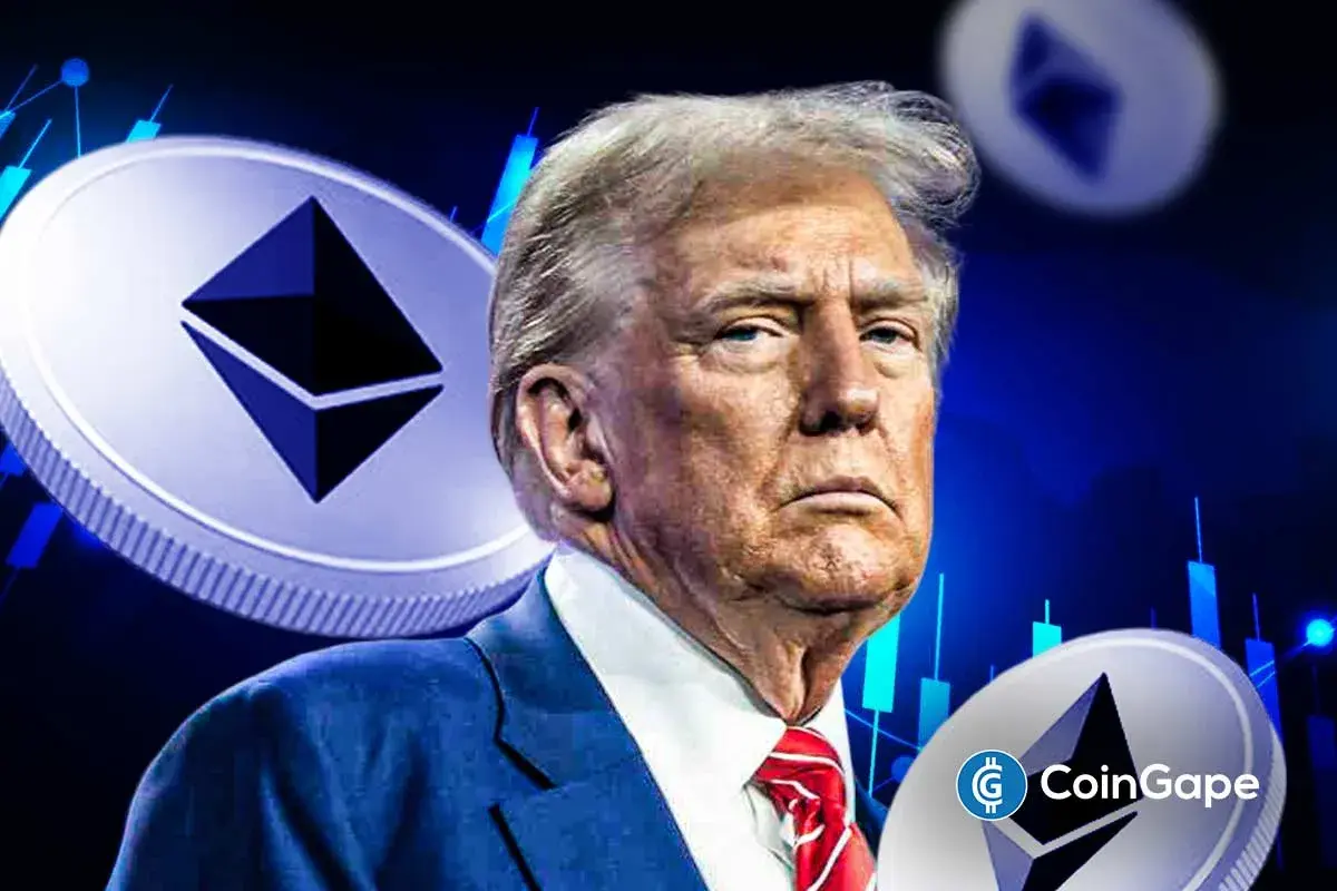Donald Trump speaking publicly while referencing upcoming crypto market legislation during a formal address
