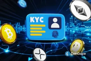 KYC placard with crypto coins logos