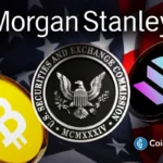 an image of Morgan Stanley, Bitcoin, and Solana logos