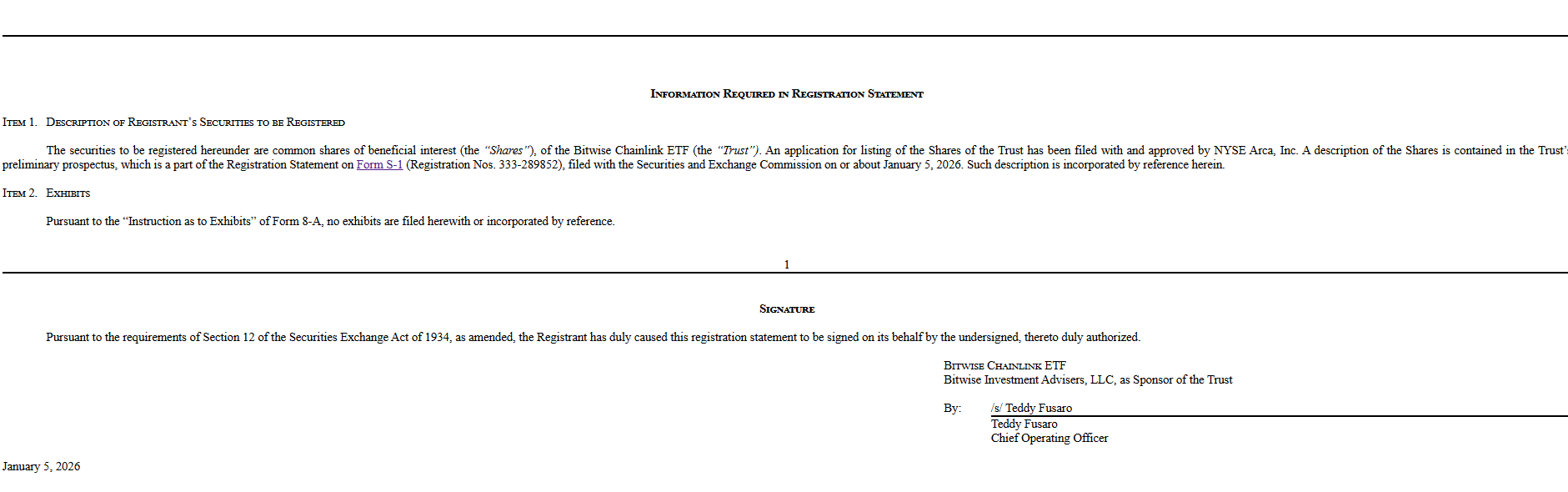 Bitwise Chainlink ETF