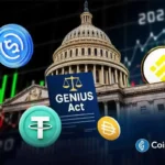 US Capitol and GENIUS Act imagery reflect Senate debate over stablecoin yields as banks push regulatory limits