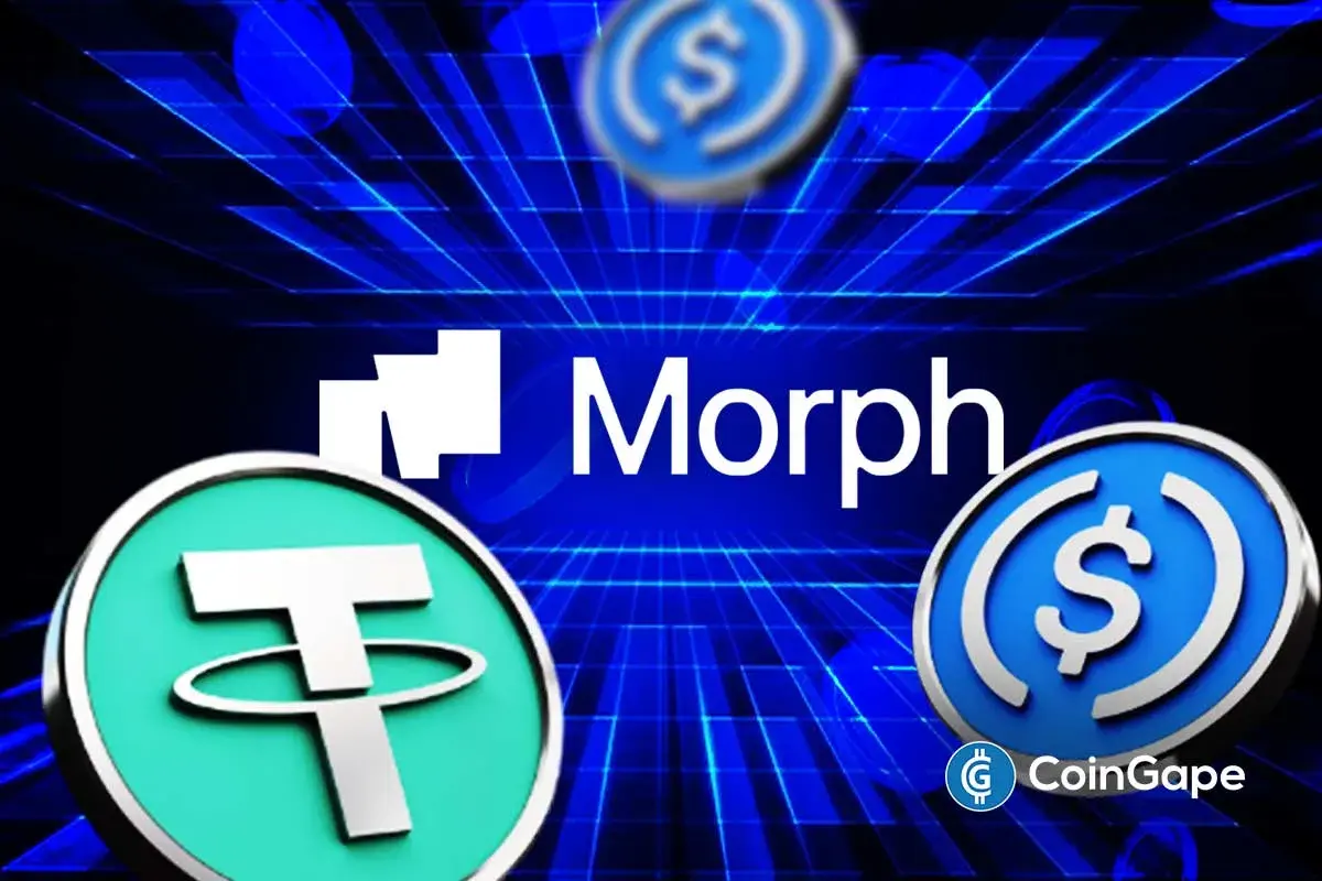 Morph logo with USDT and USDC icons, representing stablecoin payments and growing blockchain infrastructure on the Morph network