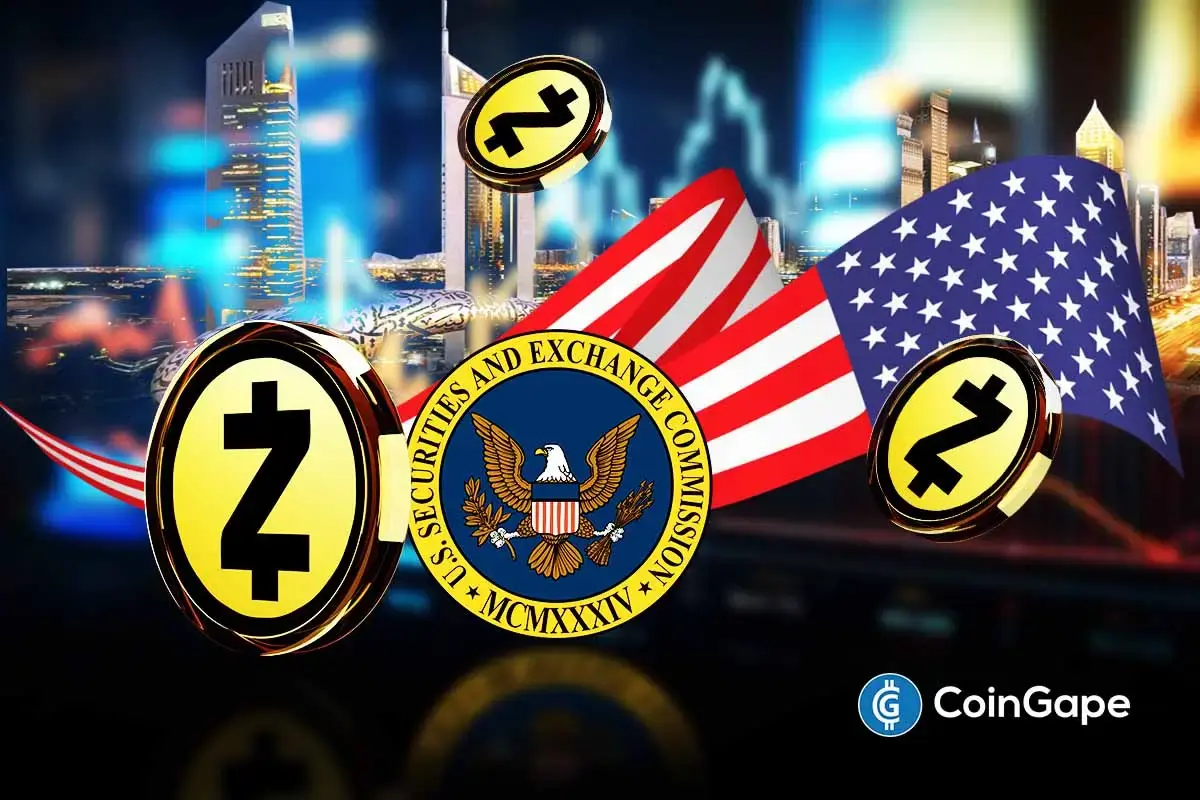 U.S. SEC emblem appears alongside Zcash tokens as regulators close probe amid global scrutiny of privacy tokens.
