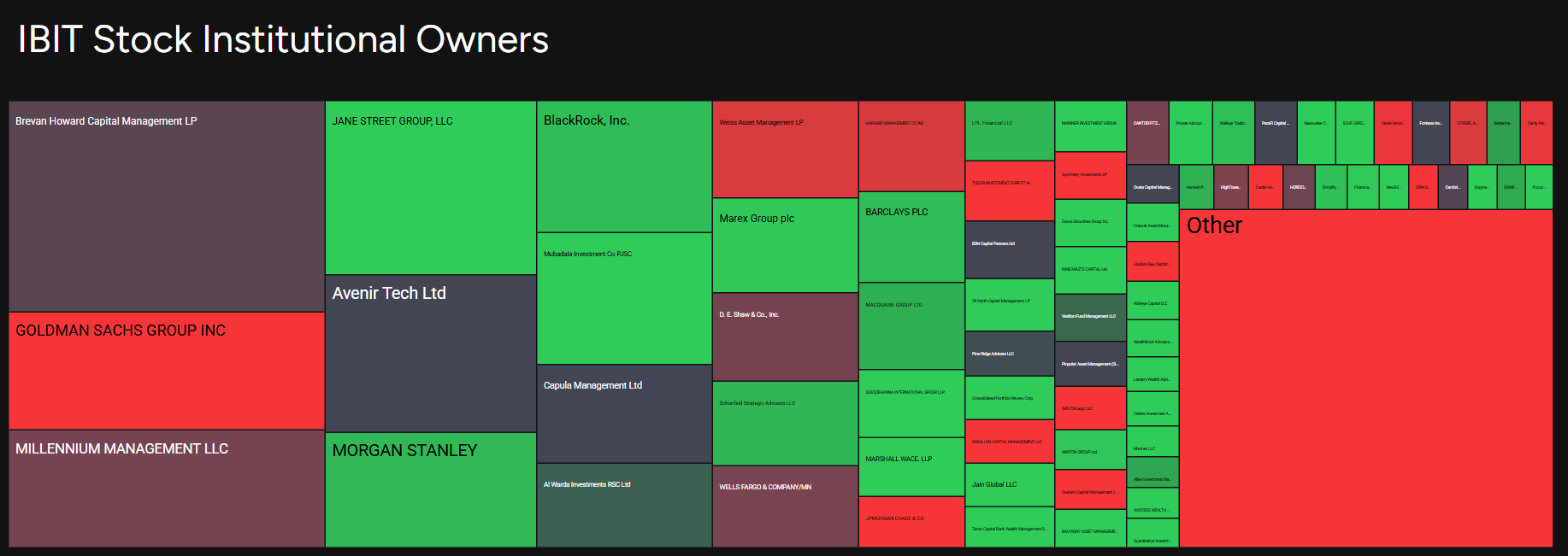Treemap showing major institutional owners of BlackRock IBIT