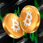 Bitcoin coins displayed with green price chart background, showing BTC market rebound above $70,000.