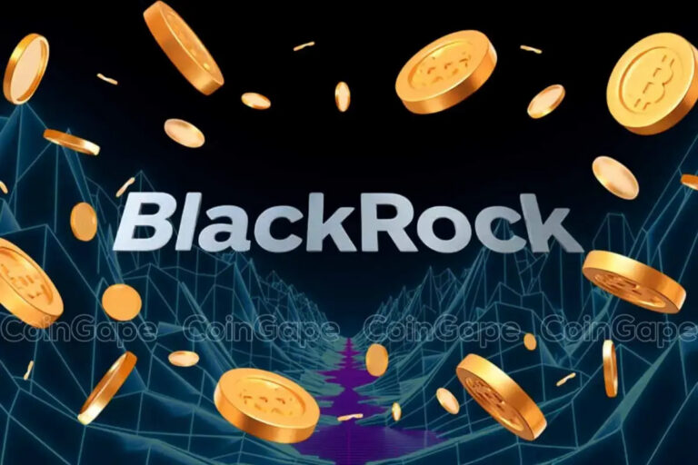 BlackRock logo with floating Bitcoin coins representing institutional investment into IBIT Bitcoin ETF