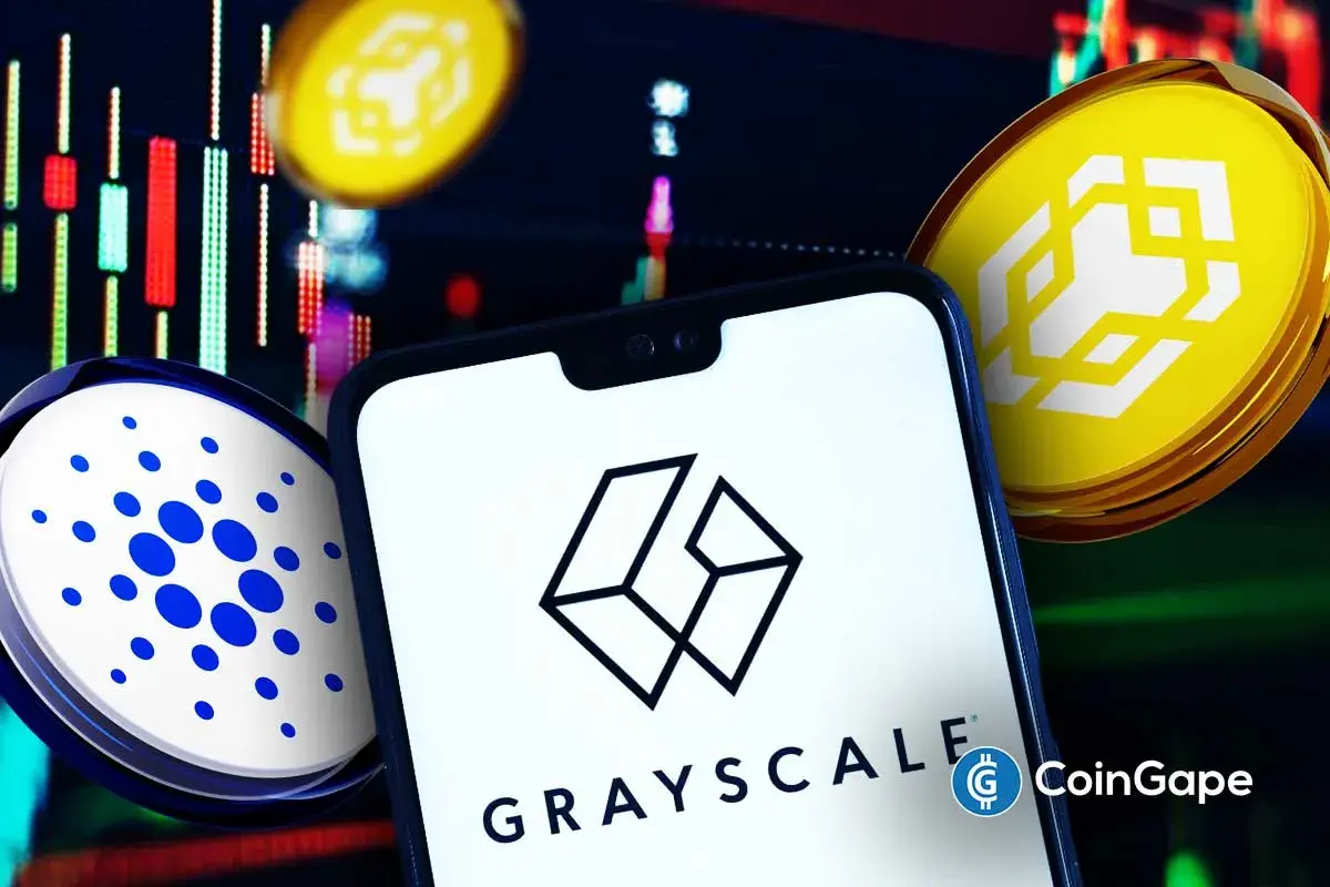 Grayscale GDLC ETF graphic showing Binance Coin added to portfolio replacing Cardano in institutional crypto fund.