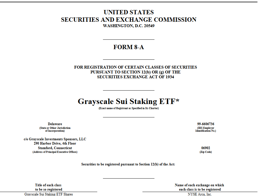 Grayscale Sui Staking ETF 8-A Filing
