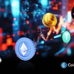 Crypto market prices fall as Bitcoin, Ethereum, Solana, XRP, and USDT tokens appear over bearish trading chart