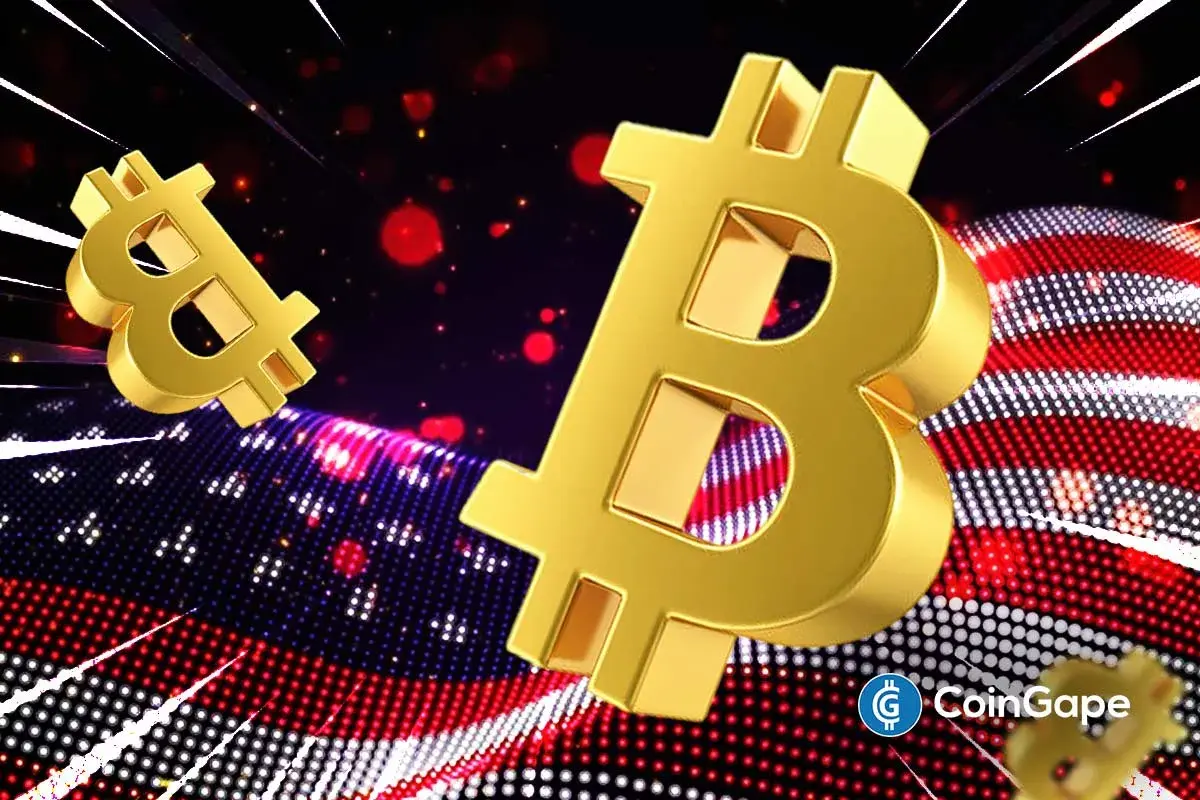 Gold Bitcoin symbols over U.S. flag background reflecting BTC price rise after strong ISM PMI data