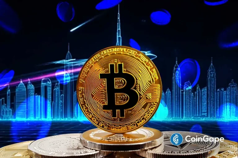 Bitcoin coin in front of Dubai skyline symbolizing UAE bank evaluating institutional Bitcoin allocation and tokenization strategy