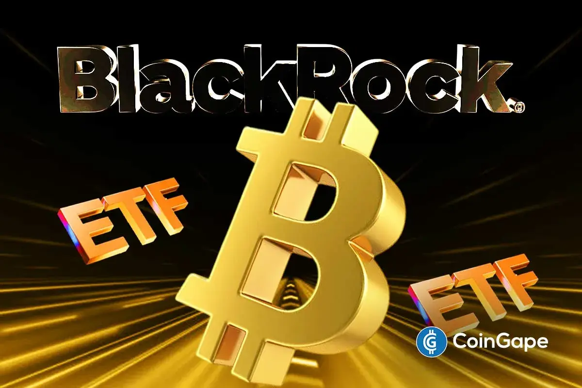 BlackRock Bitcoin ETF logo with gold BTC symbol representing institutional crypto investment
