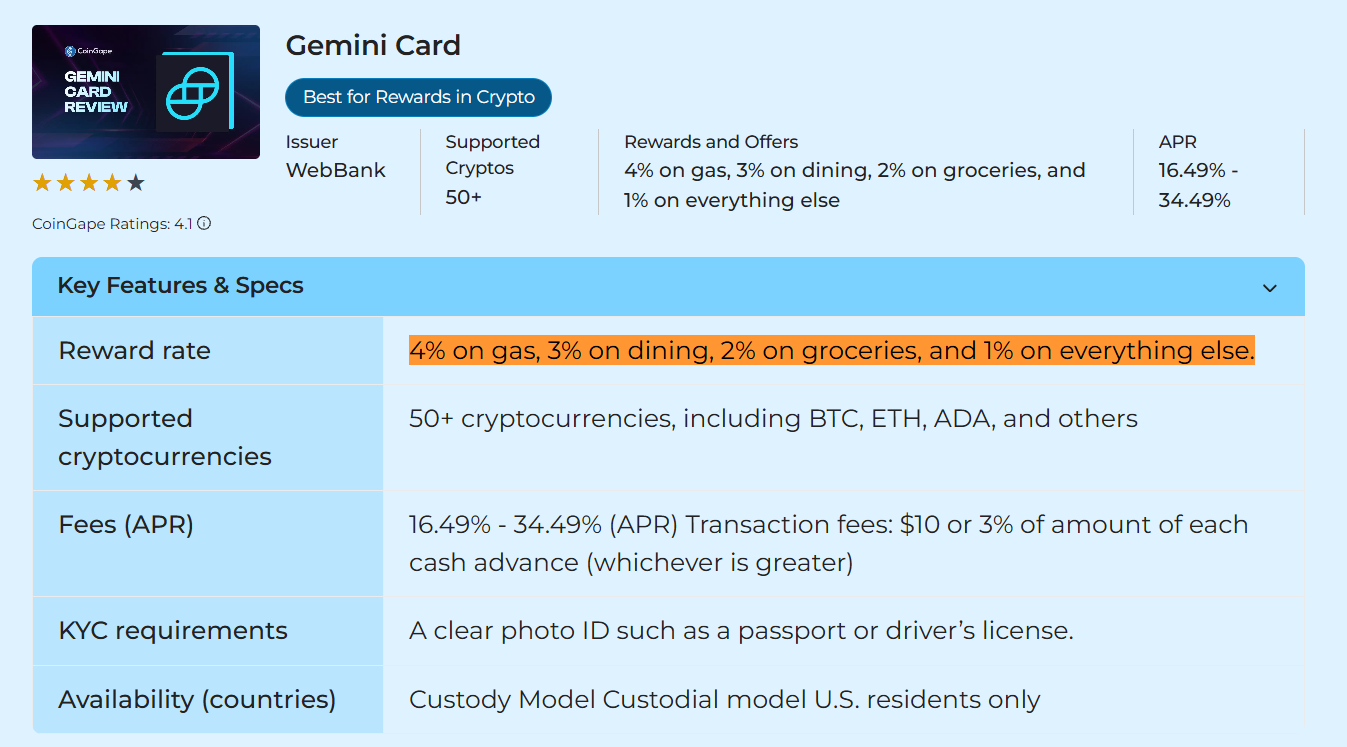 gemini card rewards rate