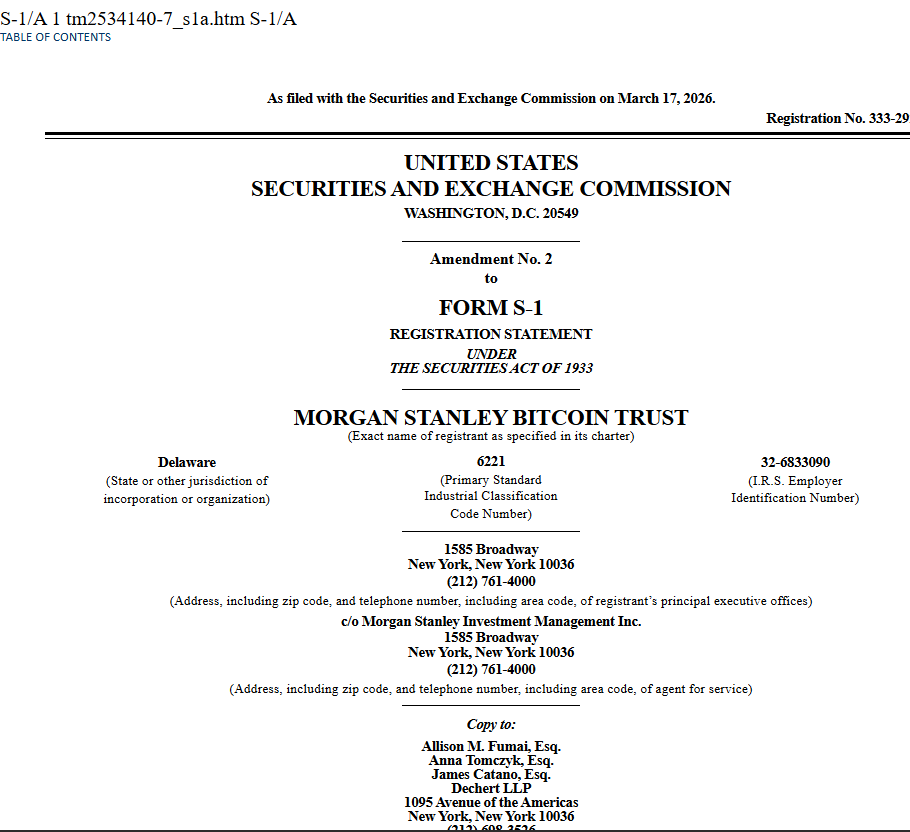 Morgan Stanley Bitcoin ETF S-1