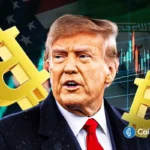 an image of the Bitcoin logo and Trump's image