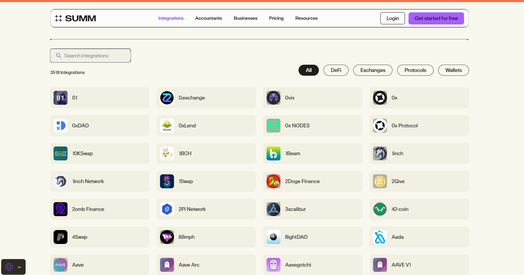Exchange and protocols integrations on SUMM