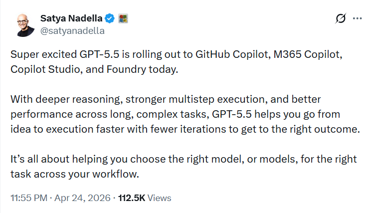 Microsoft CEO Lauds OpenAI GPT-5.5