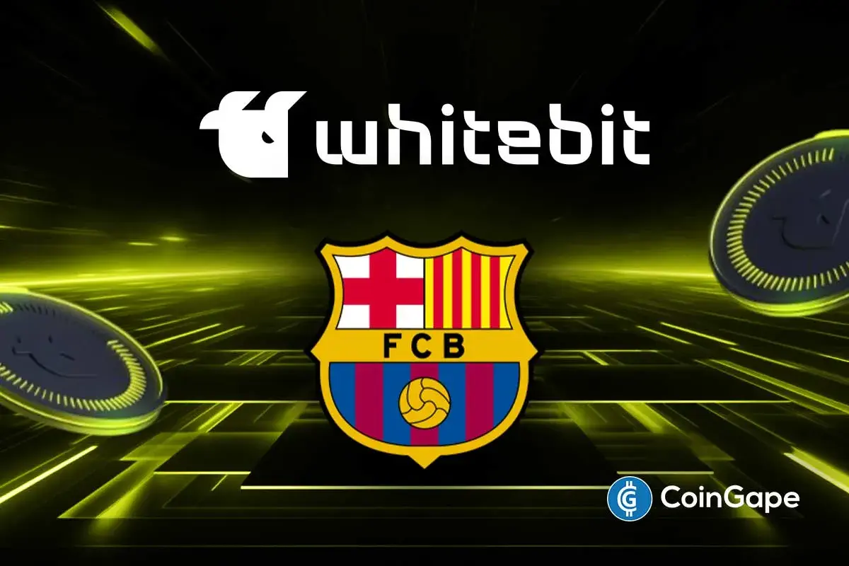 an image of WhiteBIT and Barcelona's logo