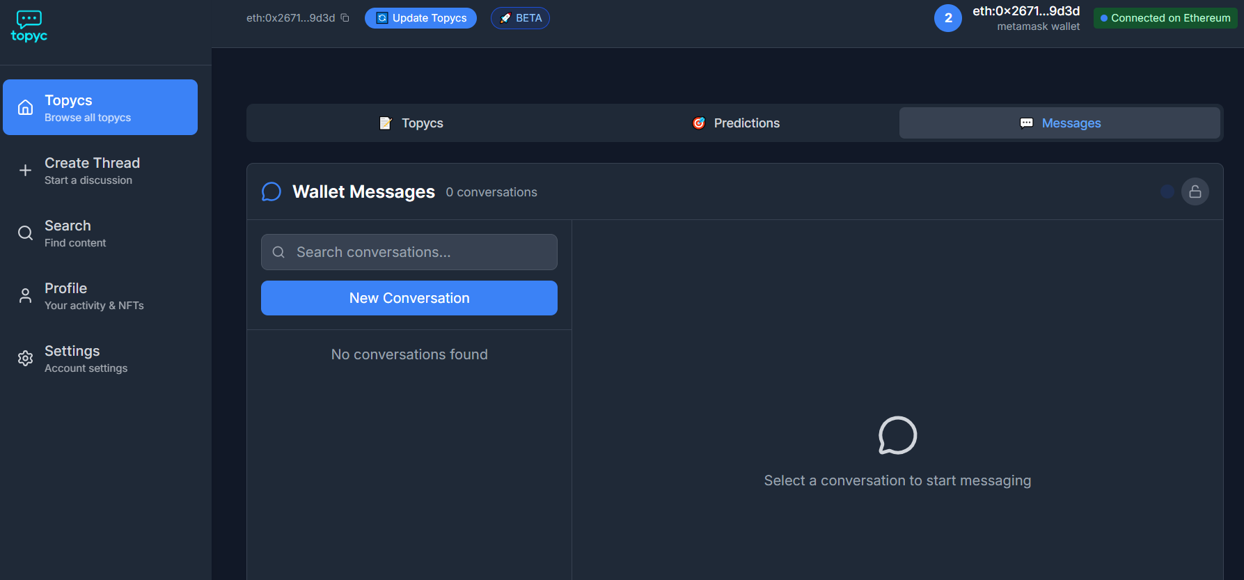 Wallet messaging in topyc