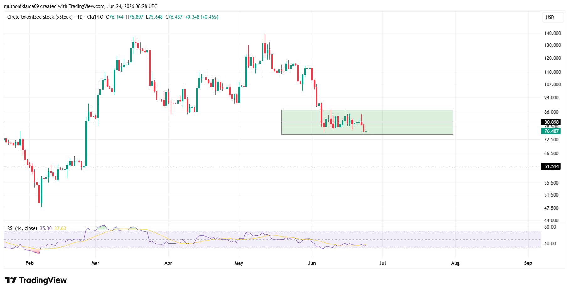Circle Tokenized STock Technical Outlook