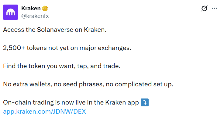 Kraken Launches On-Chain Solana Token Trading