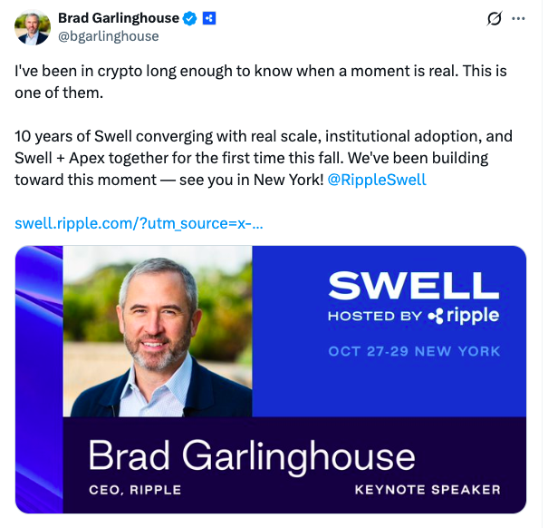 Brad Garlinghouse Comments on Ripple Swell 2026