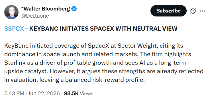 SpaceX SPCX Stock Outlook