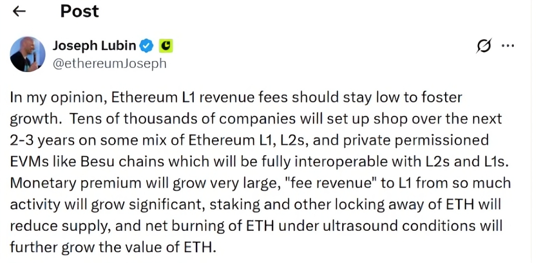 Consensys CEO Joseph Lubin on Ethereum's Low share in Robinhood Chain's rveneue | SOurce: XPost