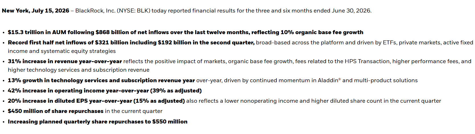 BlackRock Earnings Q2 FY26