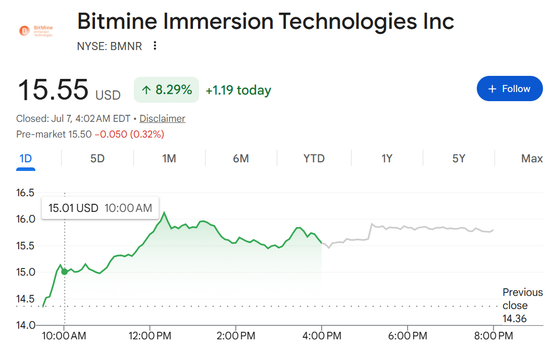 Google Finance Bitmine Immersion Technologies Inc