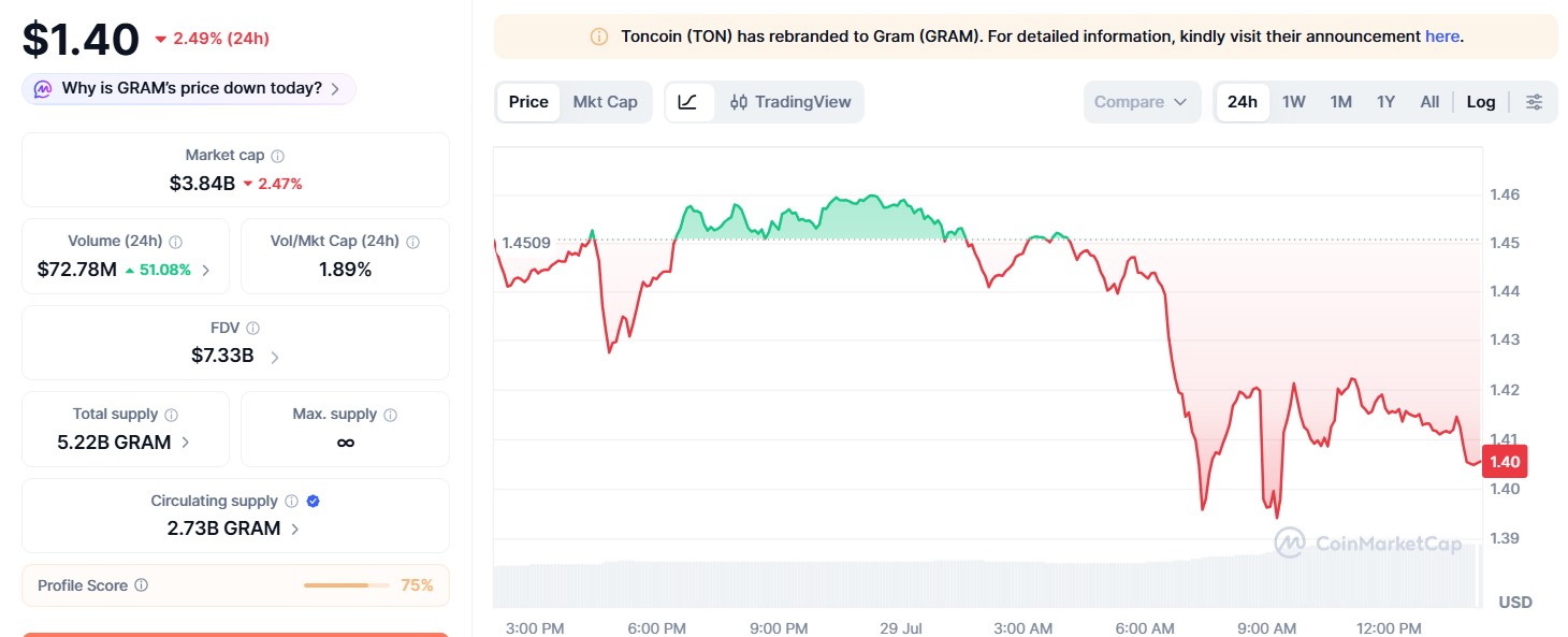 GRAM Drops Amid Durov Arrest Warrant