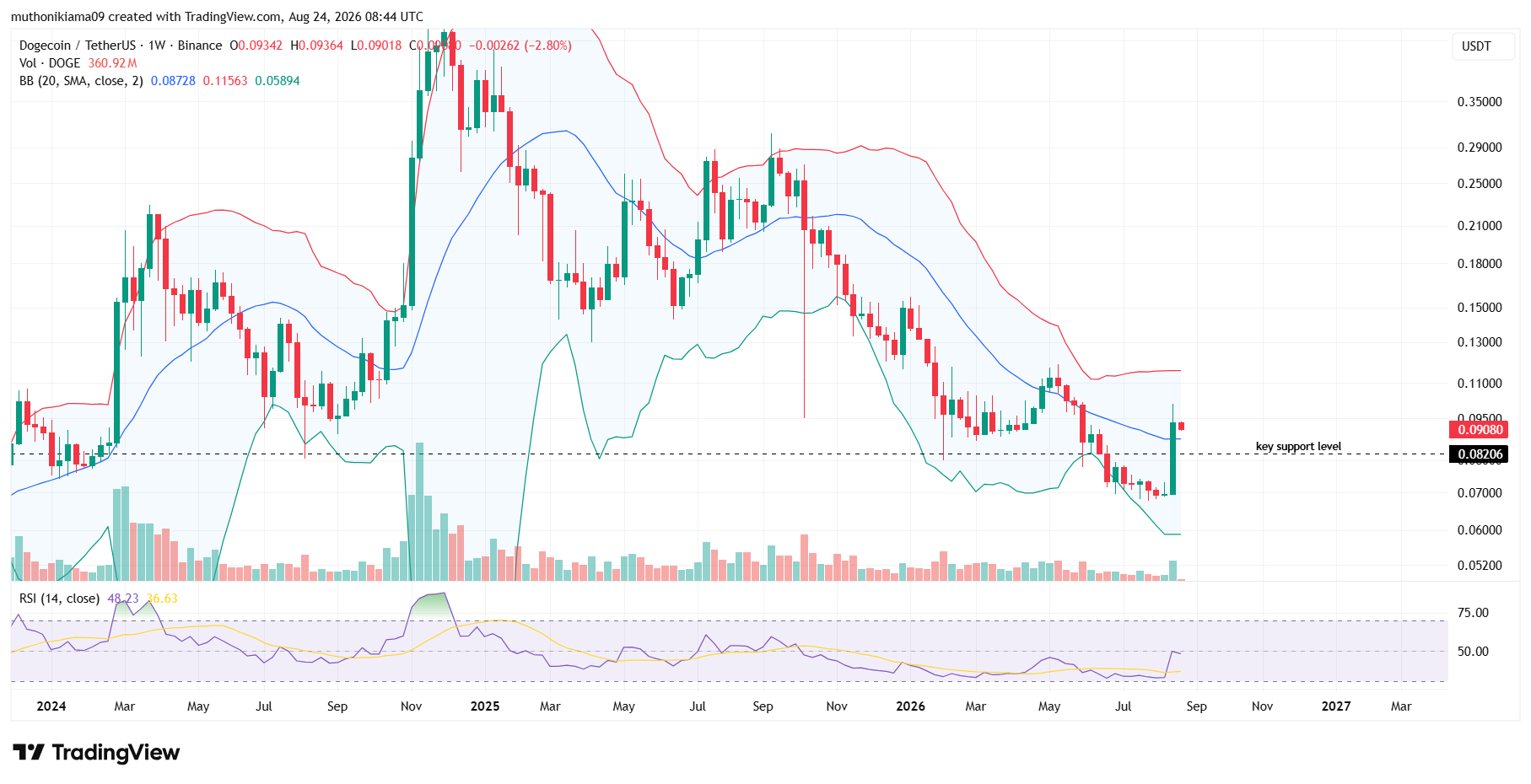 Dogecoin Price Analysis on 1-Week Chart