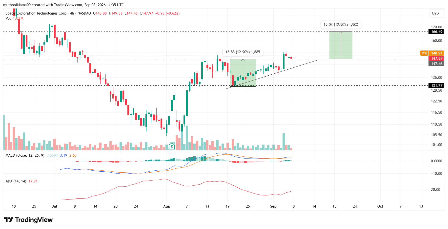 SpaceX Price Trades Within an Ascending Triangle Pattern