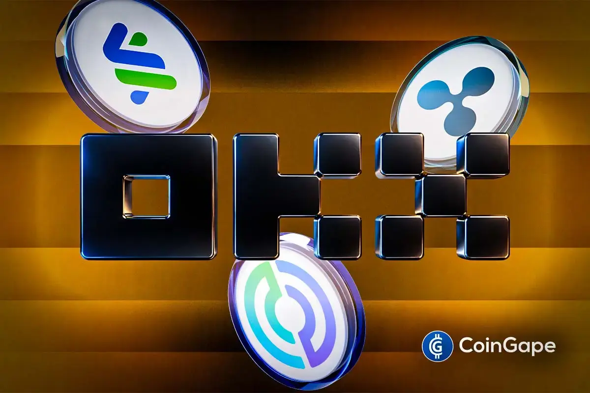 an image of the OKX logo and Ripple, Circle, and StanChart's logo